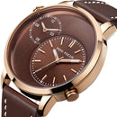 MINI FOCUS MF0035G Two Time Zones Display Men Watch Genuine Leather Strap Quartz Watches