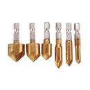 Drillpro 6-19mm Countersink Drill Bit with Automatic Center Pin Punch 5 Flutes Hex Shank Titanium Coated Chamfer Cutter Set