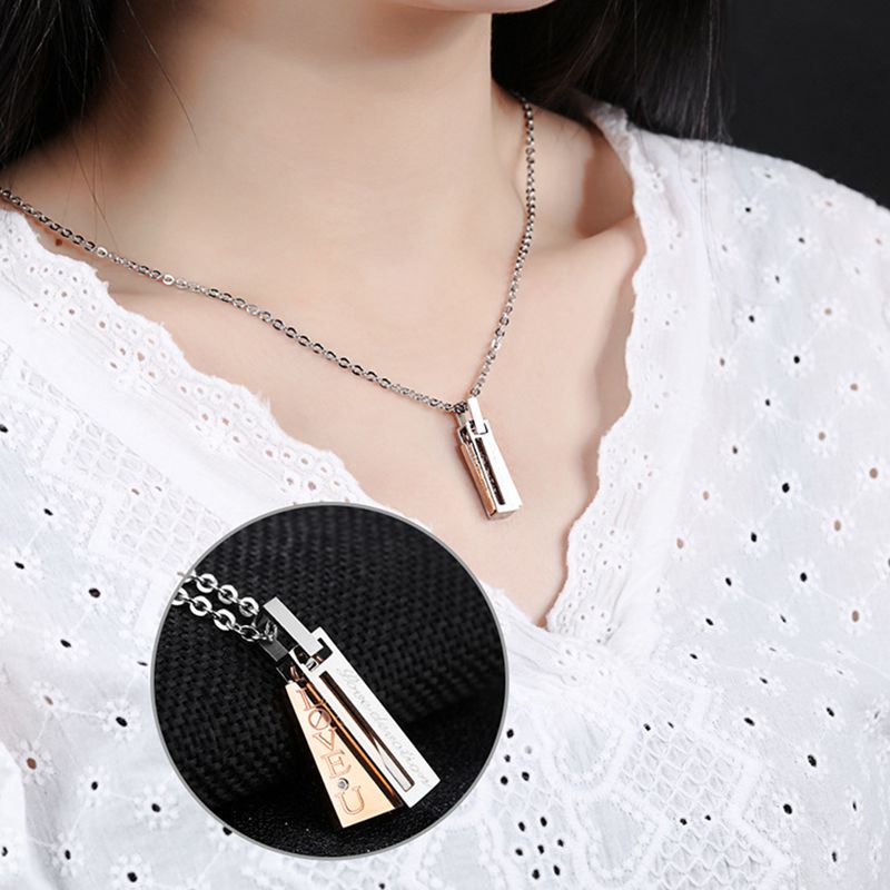 Fashion Titanium Steel Rectangular Box Men Women Love Couple Necklace Gift
