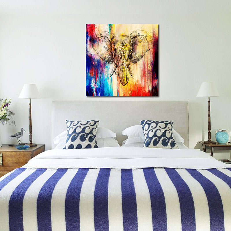 Miico Hand Painted Oil Paintings Elephant Head Paintings Wall Art For Home Decoration