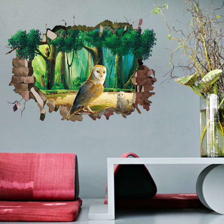 Miico Creative 3D Animal Owl Broken Wall Removable Home Waterproof Decorative Wall Decor Sticker