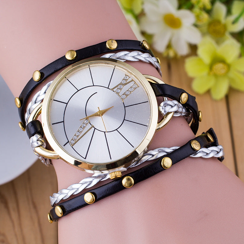 Simple Dial Leather Strap Crystal Algarismos Romanos Quartz Watch Women Bracelet Watch