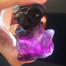 2" Hand Carved Rainbow Fluorite Squirrel Natural Quartz Crystal Skull Healing Decorations