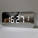 LED Mirror Alarm Clock Digital Snooze Table Clock Wake Up Temperature Display