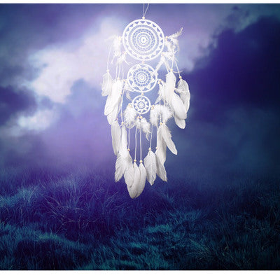 White Lace Flower Dream Catcher Wind Chimes Indian Style Feather Pendant Dream Catcher Decorations