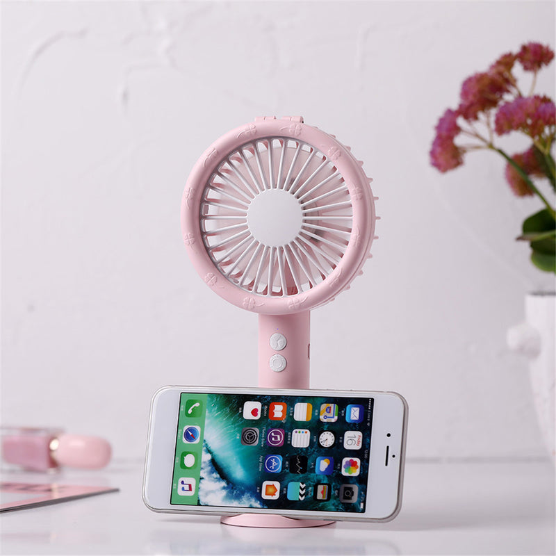Handheld Table Lamp Fan Mini Portable USB Charging Mobile Phone Holder Desktop 3 in 1 Lighting
