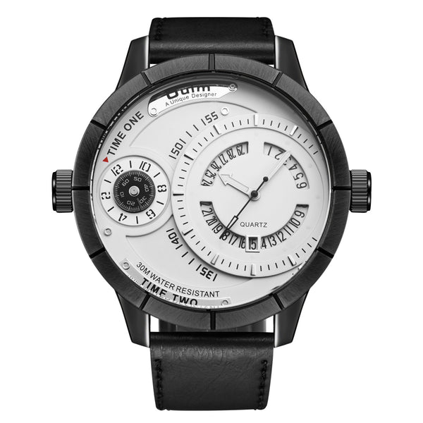 OULM HP6032 Unique Design Calendar Creative Watch Genuine Leather Strap Quartz Watches