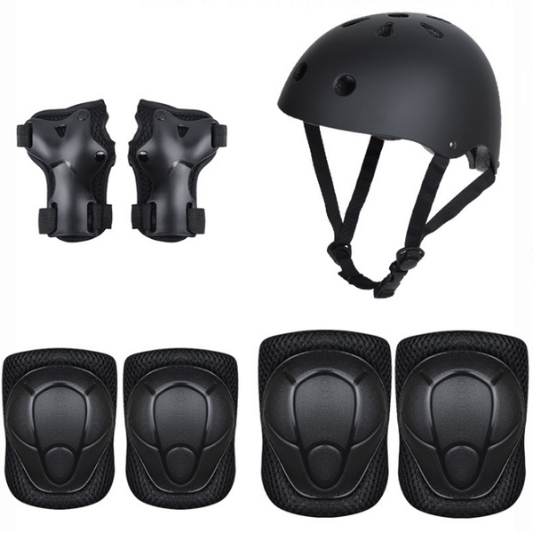Children's Skating Riding Safety Protective Helmet Protective Gear Wrist Guards Elbow Knee Pads Rock Climbing 7 Sets Black