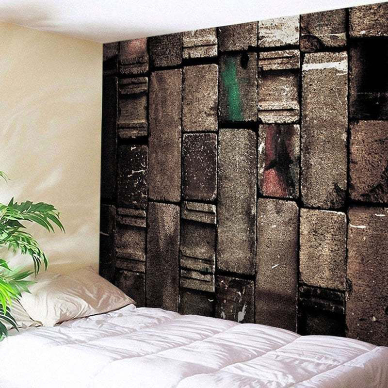 Hanging Tapestry Retro Art 3D Brick Stone Printed Bedroom Home Dorm Wall Decorations