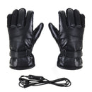 USB Electric Heated Gloves Leather Waterproof Thermal Winter Warmer MTB Motorcycle Black