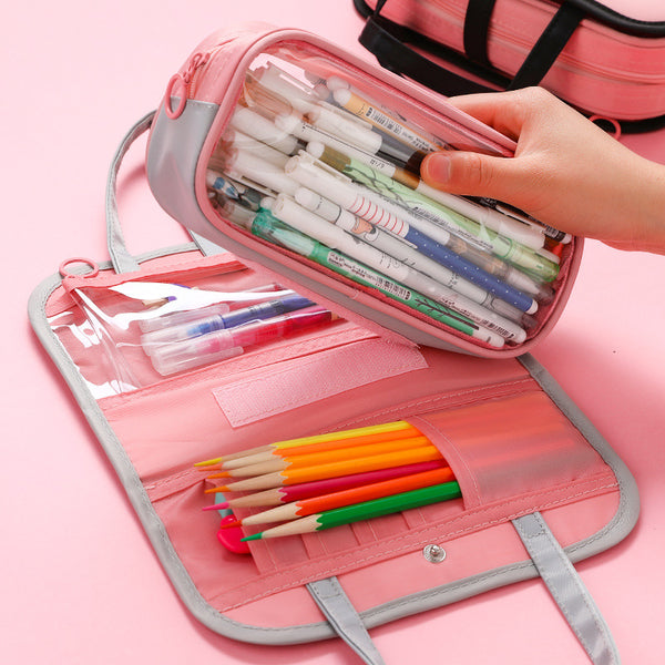 Multifunctional Large Capacity Pencil Case Portable Cosmetic Case Waterproof Pen Box Wash Bag School Students Supplies Stationery