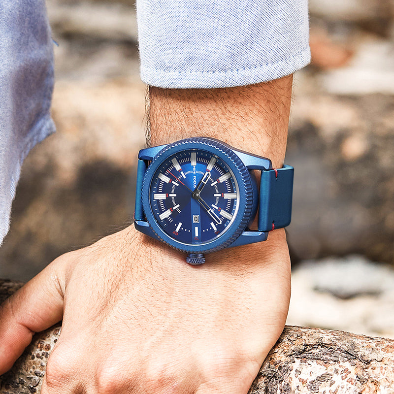 MINI FOCUS MF0168G Date Calendar Display Waterproof Military Style Leather Strap Men Watach Quartz Watch