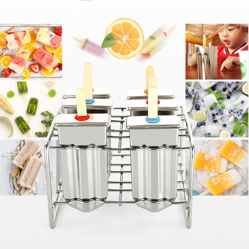 6 Cell Frozen Ice Cream Pop Mold Popsicle Maker Lolly Mould Tray Pan Kitchen DIY