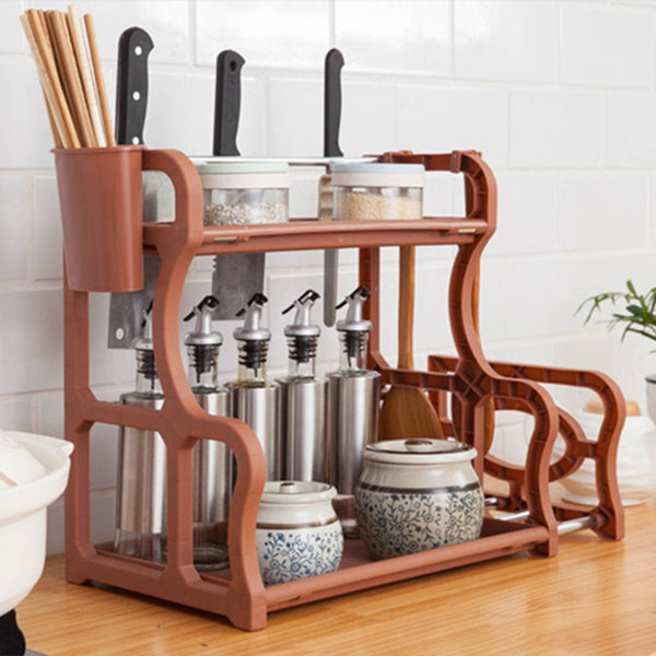 2 Layers Multifunctional Storage Rack Plastic Kitchen Tool Organizer Holder Shelf