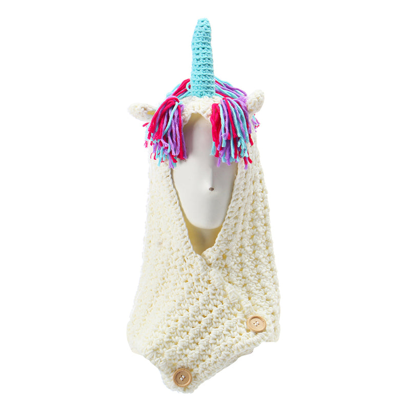 Unicorn Winter Pink Kintted Hat Hooded Scarf Earflap Knitted Cap Xmas Gift Kids / Boy / Girl