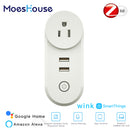 MoesHouse US Zig Bee Dual USB Smart WiFi Socket Plug App Remote Control Echo Plus Voice Control Work with Alexa Google Home