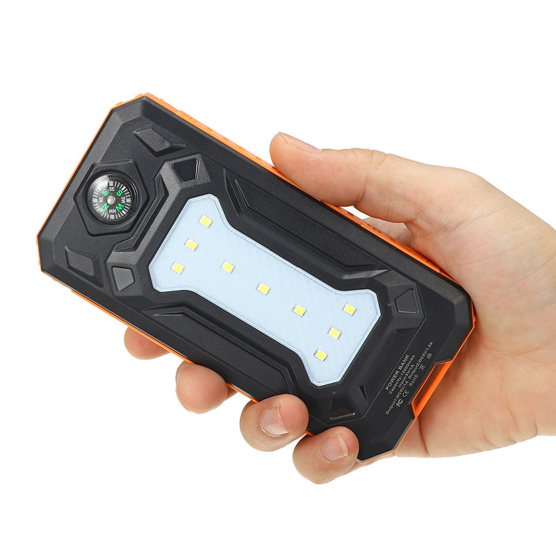 12000mAh Solar Power Bank Battery Fast Charger Dual USB SOS LED Light Compass