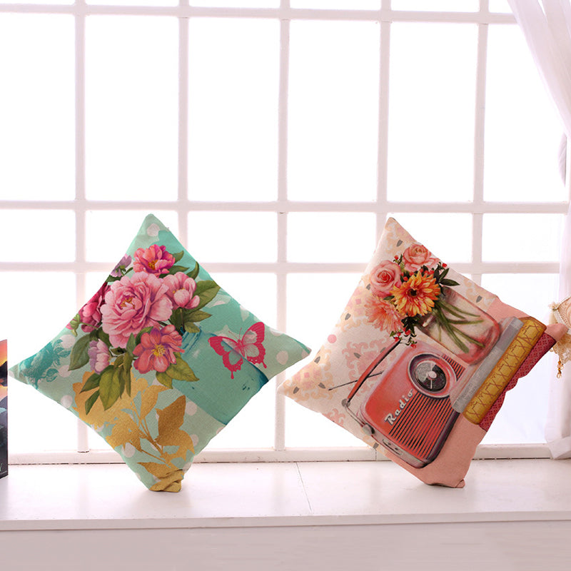 Retro Style Decoration Cushion Ccover Square Cotton Linen Pillow Case