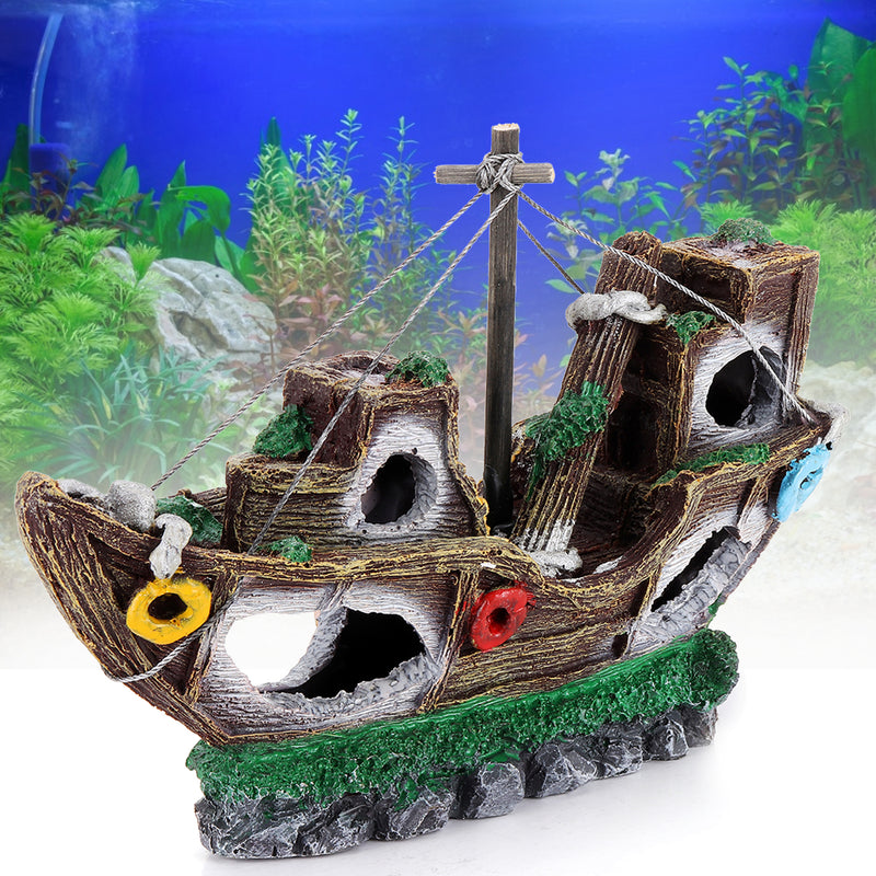 Aquarium Ornament Wreck Sailing Boat Sunk Ship Destroyer Fish Tank Cave Decorations
