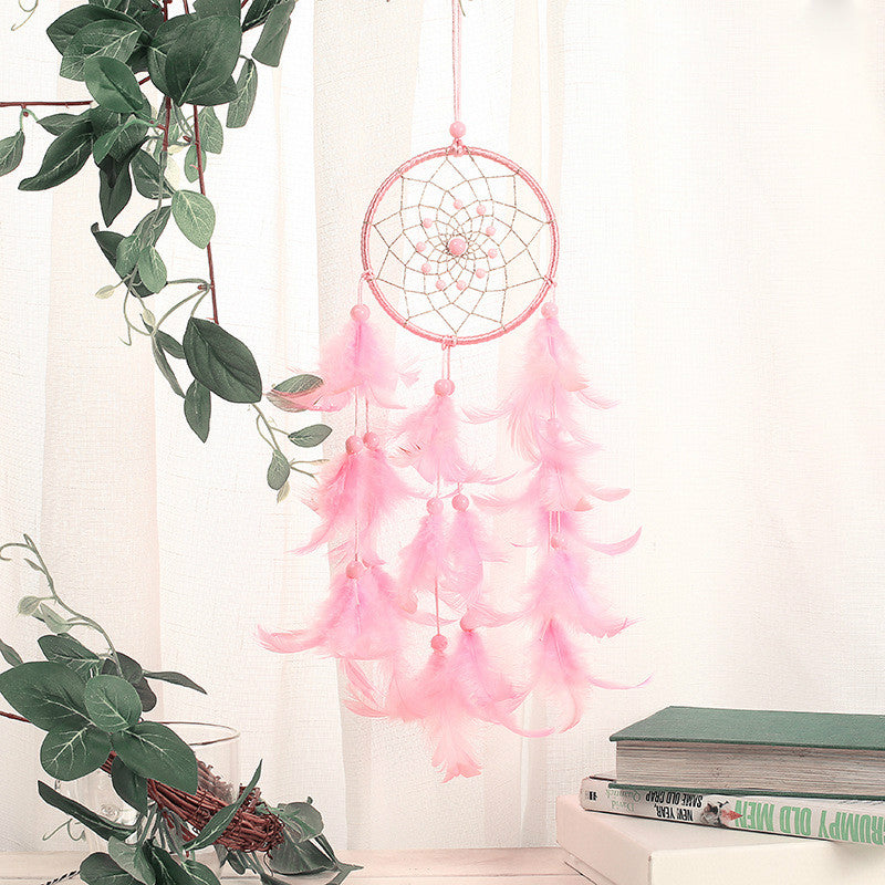 Pink Handmade Dream Catcher Home Decor Dream Catchers wall hanging  Pink Feather Decorations Gift