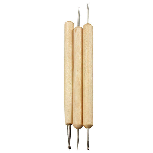 3pcs Wood Ball Stylus Polymer Clay Pottery Ceramics Woodworking Sculpting Modeling Tool Set