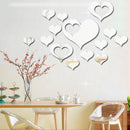 3D Heart Silver DIY Shape Mirror Wall Stickers Home Wall Bedroom Background Office Decor