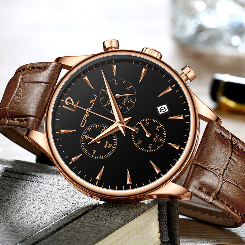 CRRJU 2272 Fashion Leather Strap Japan Movement Calendar Waterproof Men Quartz Watch
