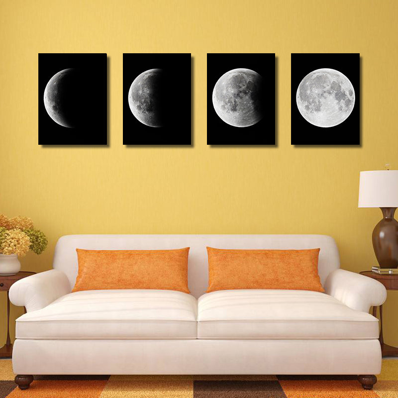 Miico Hand Painted Four Combination Decorative Paintings Gradient Moonlight Wall Art For Home Decoration