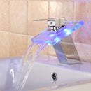 LED Color Changing Waterfall Faucet Bathroom Sink Faucet Glass Basin Bathtub Mixer Tap