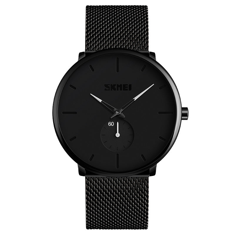 SKMEI 9185 Ultra Thin Simple Casual Style Men Wrist Watch Mesh Stainless Steel Strap Quartz Watch