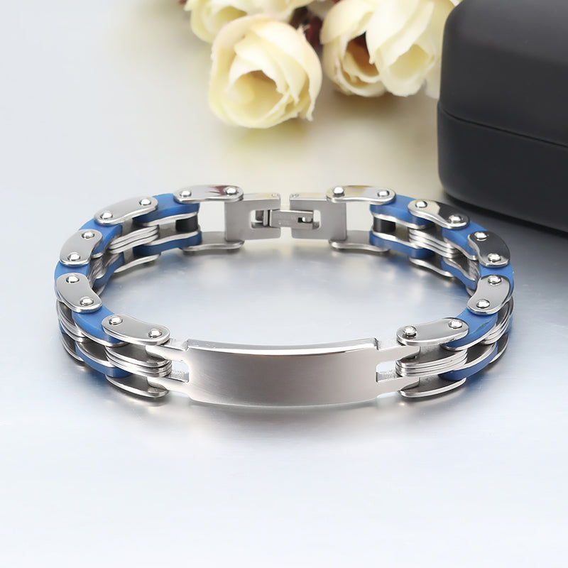 Trendy Stainless Steel Chain High Polished Silicone Cool Gift Bracelet for Men