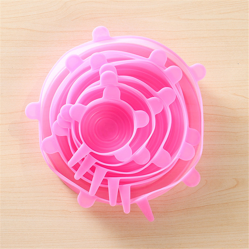 6Pcs Stretch Silicone Kitchen Food Bowl Container Cover Storage Wraps Seals Reusable Lids