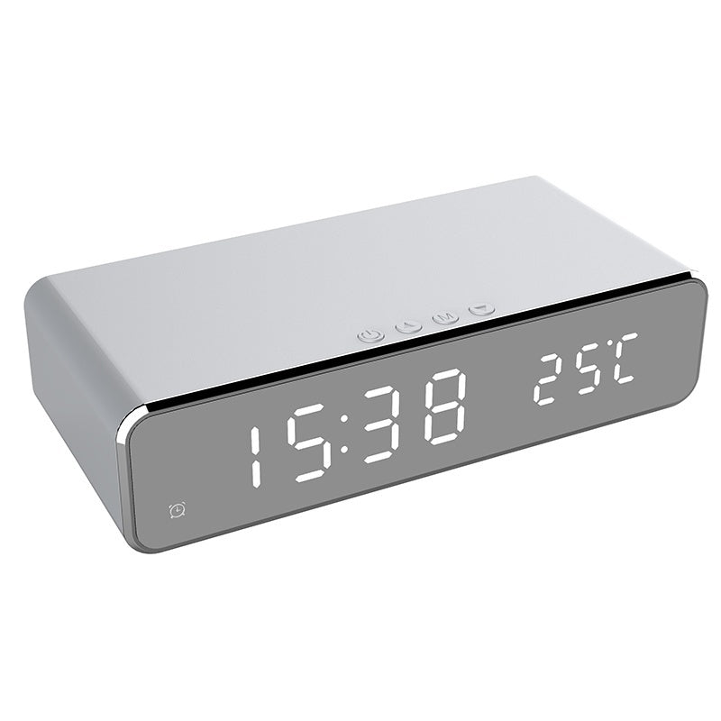 USB Digital LED Desk Alarm Clock With Thermometer Wireless Charger For Samsung Xiaomi Huawei