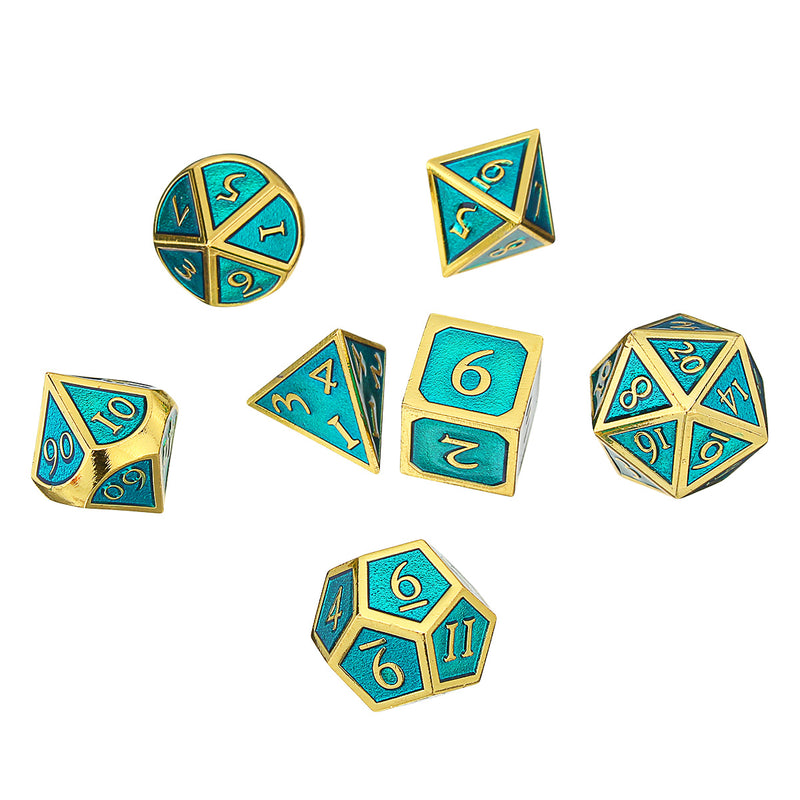 7pcs Embossed Heavy Metal Polyhedral Dices DnD RPG SET w/ Bag