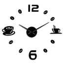 Cafe DIY Large Wall Clock Frameless Giant Wall Clock Modern Design Cafe Coffee Mug Coffee Bean Wall Decor Kitchen Wall Watch