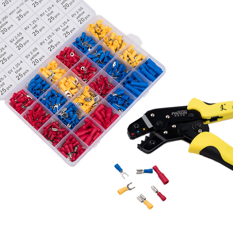 PARON JX-1601-01T AWG24-14 Crimper Plier Wire Crimper Tools Kit Ratchet Plier Hand Tools with 500Pcs Terminals