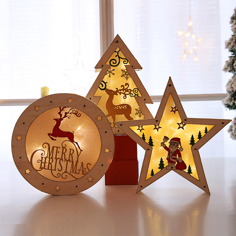 LED Light Christmas Decorations Wooden Desk Ornaments