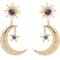 Trendy Sun Moon Star Big Ear Drop Earring Purple Rhinestone Earrings For Women