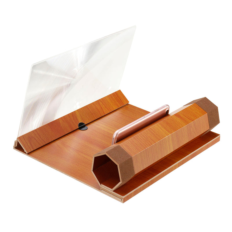 Universal 12 inches Wooden Foldable Screen Magnifier Image Enlarge Desktop Holder for Mobile Phone