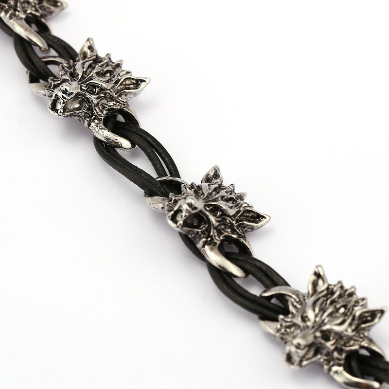 Ethnic Cuff Bracelets Wolf pendant Wax Rope Elasticity Bangle Bracelet Retro Jewelry for Men