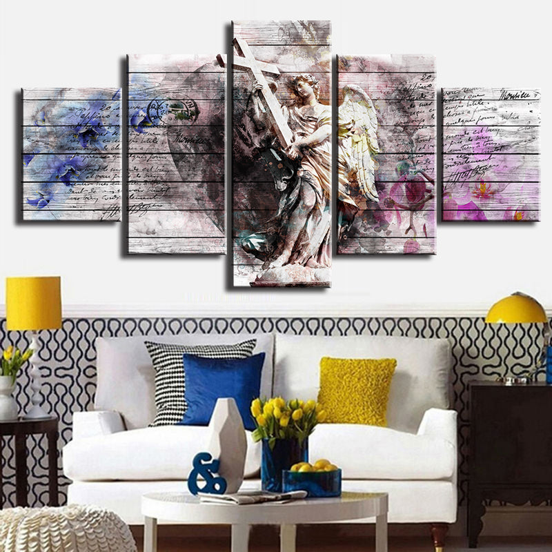 Loskii Spray Oil Paintings Canvas Five Combination Decorative Paintings Statue of Liberty Wall Art For Home Decorations