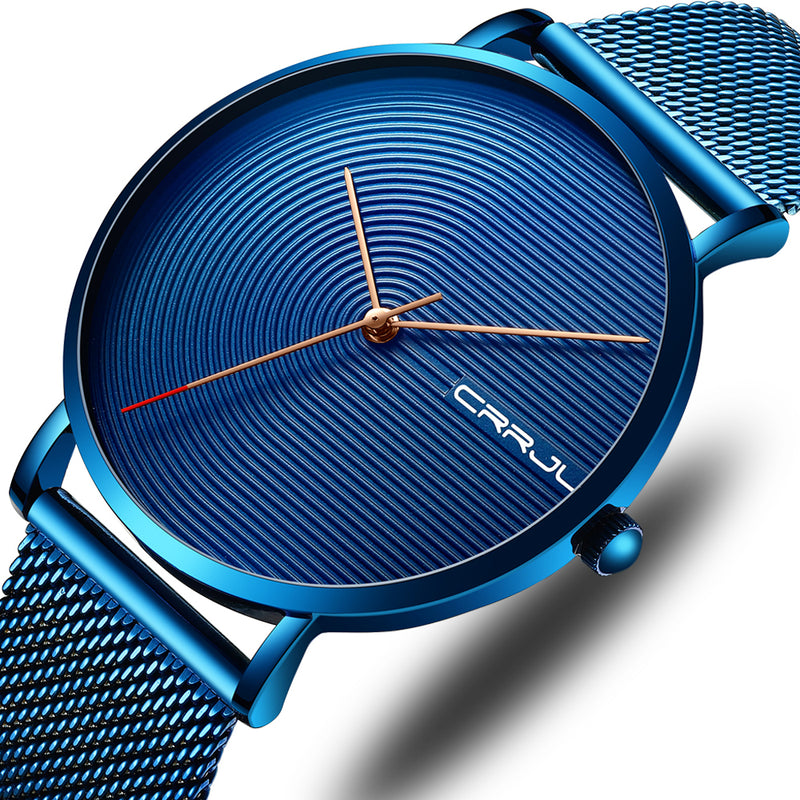 CRRJU 2164 Full Steel Strap Fashion Alloy Case Simple Blue Dial Men Watch Quartz Watch