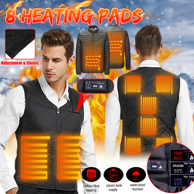Dual ButtonElectric USB Down Vest Jacket Heated Jacket Adjust 8 heating Pads Hotplates Washable Winter Warm 3 Adjustment Temp