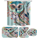 Owl Printed Shower Curtain Non-Slip Rug Three Set Bath Products Bathroom Decor
