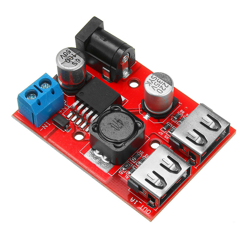 5pcs LM2596S Dual USB port 9V/12V/24V/36V to 5V DC-DC Step Down Buck Car Charger Solar 3A Power Supply Module