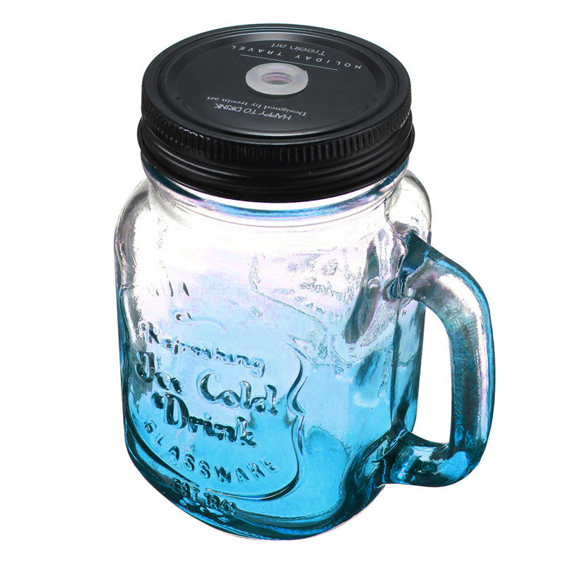 Fashion Graduated Color Glass Drinking Jar Cup Bottle 500ml