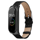 Metal Case Weave Texture Leather Watch Band Watch Strap Replacement for Xiaomi Miband 4