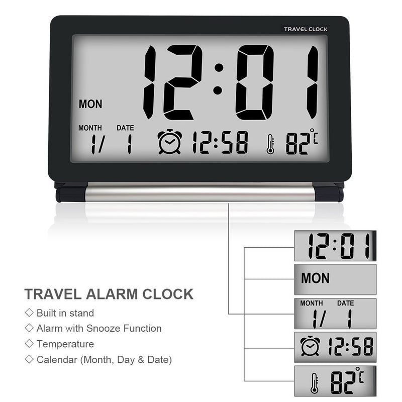 Loskii DC-11 Electronic Travel Alarm Clock Folding Desk Clock With Temperature Date Time Calendar