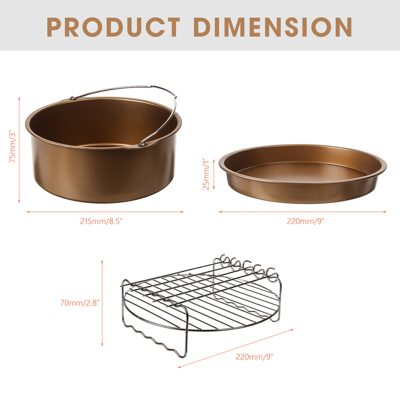 3pcs 9 Inch Non-stick Air Fryer Accessories Cake Pizza BBQ Roast Baking Tools for 5.3-6.8QT
