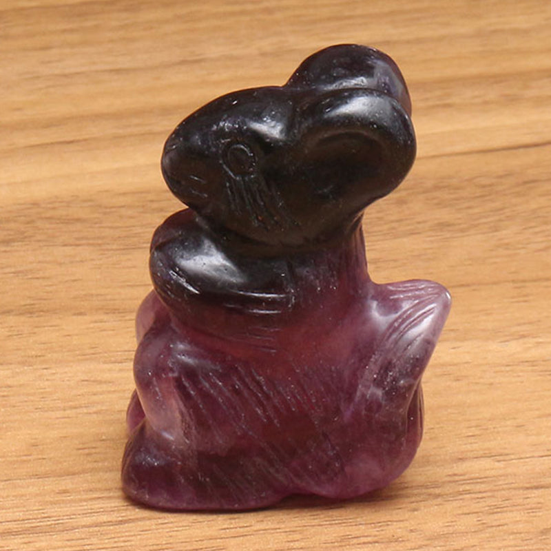 2" Hand Carved Rainbow Fluorite Squirrel Natural Quartz Crystal Skull Healing Decorations